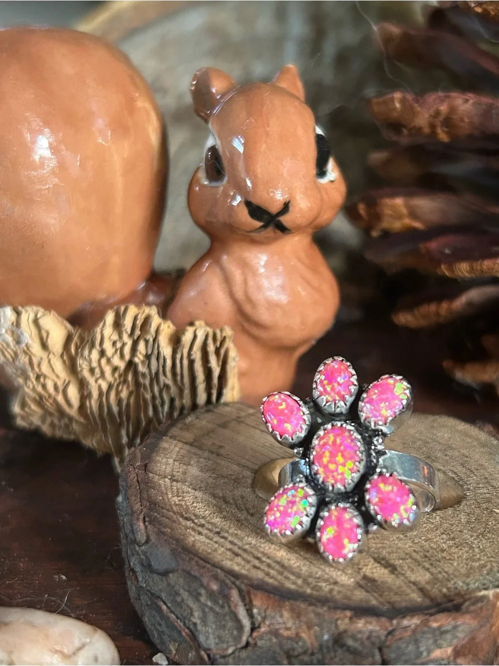 925 Sterling luscious Opal cluster ring